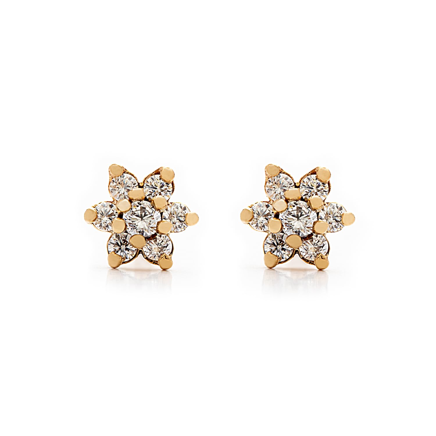 Smalliful Pendientes bebé niña mujer oro - 9K, oro amarillo, estrella con cuajo de circonitas, 5mm, preparado con estuche regalo, cierre de rosca, fabricados en España