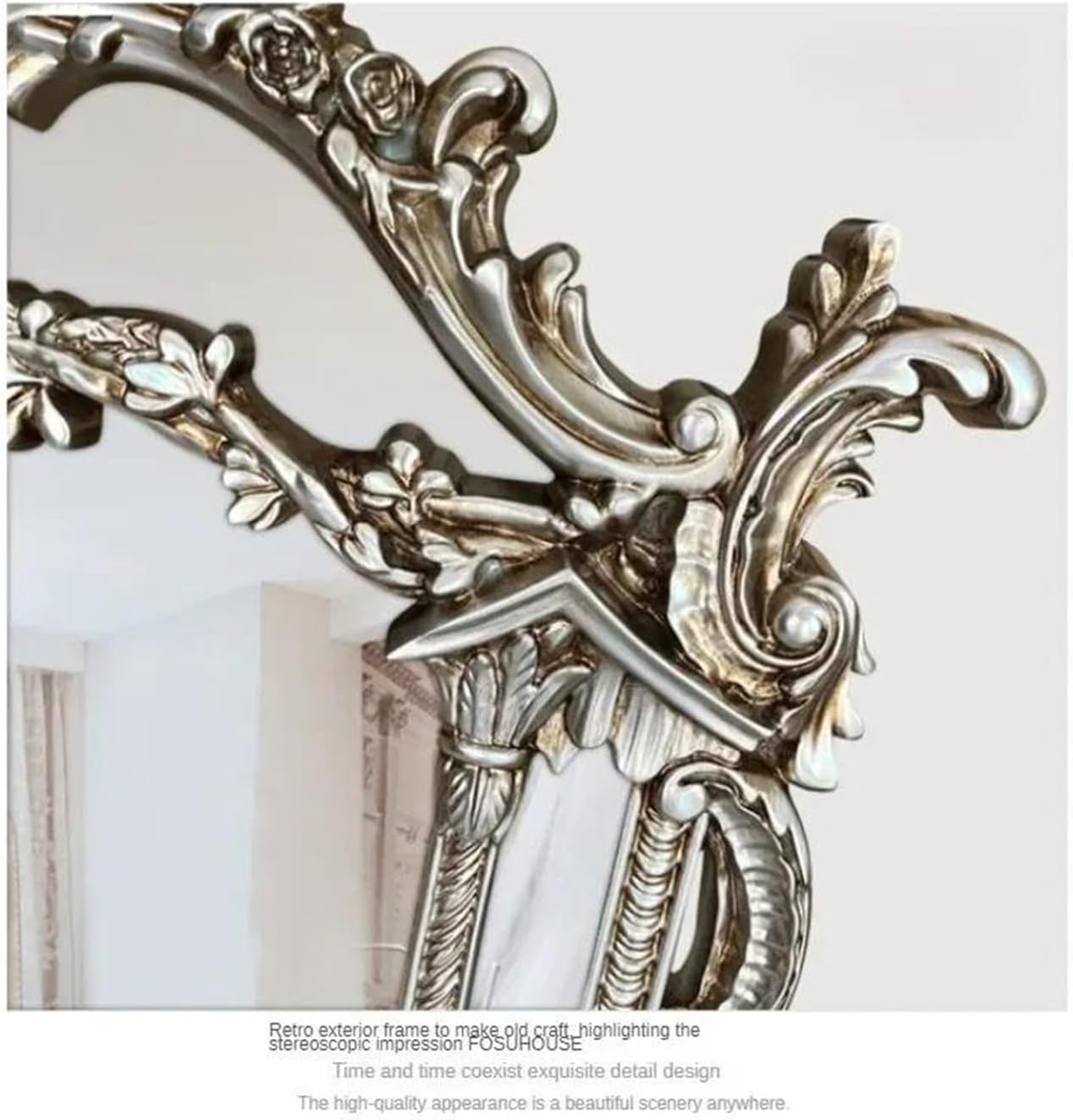 Bathroom Mirror, Unique Carved Mirrors for Bedroom Retro Glass Decoration with Lights Bathroom Mirrors French Fashion Design Mirror for Toilet(Gold 126x84cm1)
