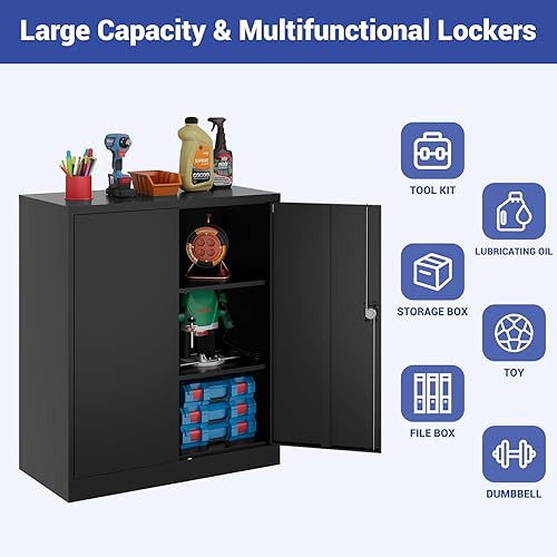 Miniatura 4 de Gabinete de almacenamiento de metal, gabinete de herramientas de bloqueo de 36 pulgadas con 2 puertas y estantes ajustables, pequeño gabinete de