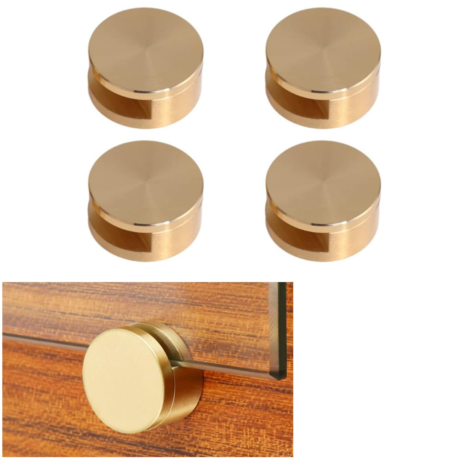 AWEN Mirror Clips 5-11mm Thick Glass Clamps Wall-Mounted Mirror Hanger Gold Pure Copper Mirror Mounting Clips for Wall Bathroom Dresser(4 Pcs), Medium, GB044G