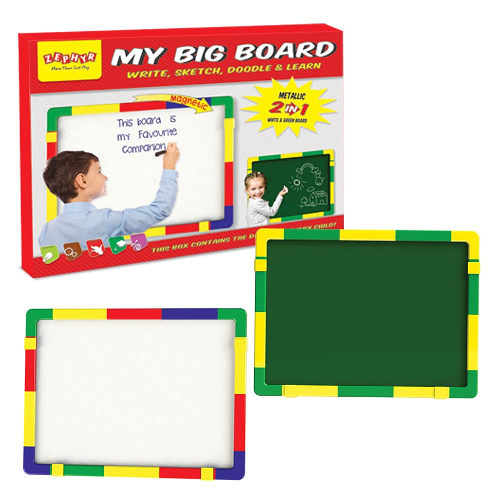 Zephyr My Big Board (Small) - 2 in 1 White & Green Board - Writing, Sketching, Doodling & Learning - Plastic, Multicolour