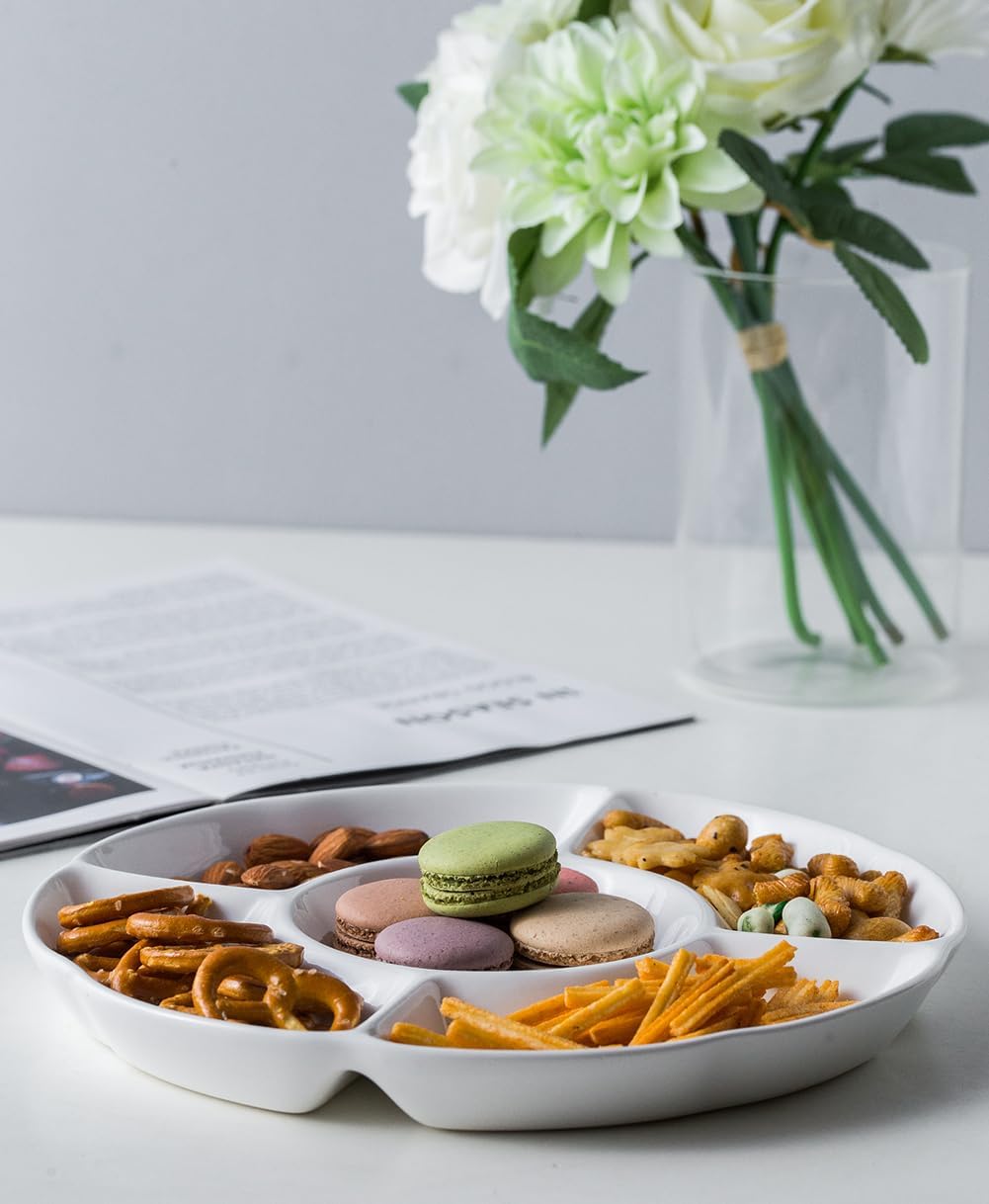 LAUCHUH Veggie Tray Set of 2, Porcelain Chip & Dip Serving Set Divided Serving Platter White Serving Tray for Mother's Day Party, Fruits, Veggies, Candy, Snack, Dessert, 12 inch