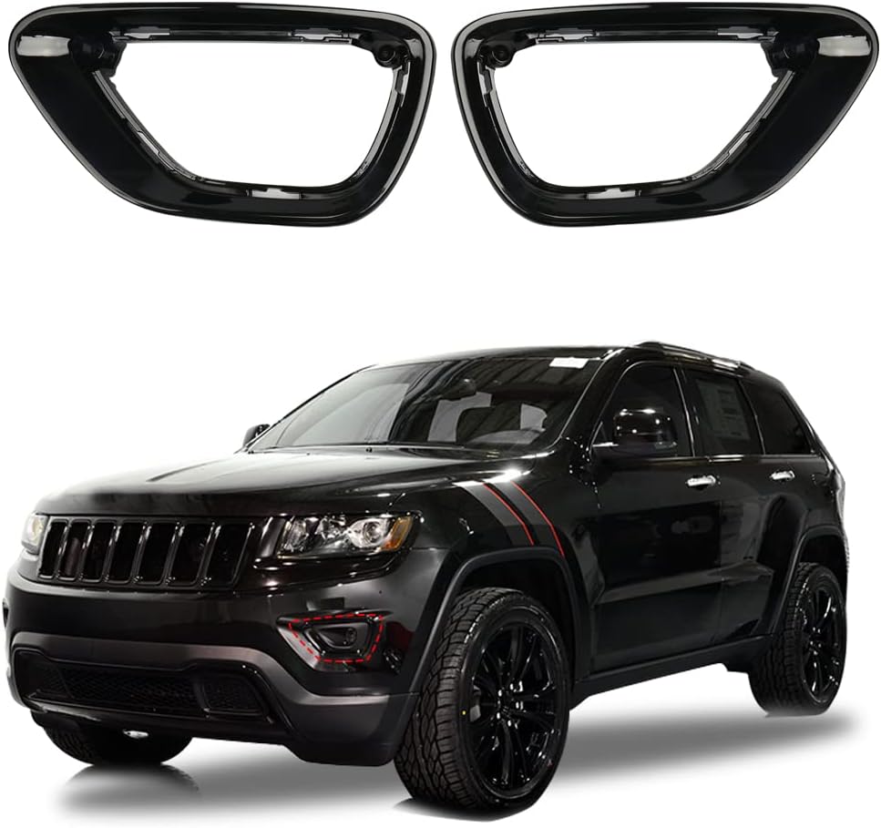 sportuli Black Front Fog Light Cover Fog Lamp Trim Replace for 2014-2016 Jeep Grand Cherokee (2014-2016)
