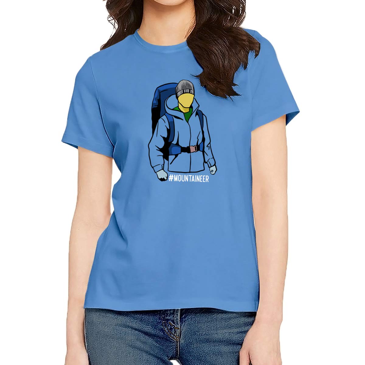 OPLUWomen's Regular Fit Hashtag Mountaineer Cotton Graphic Printed Round Neck Half Sleeves Multicolour T Shirt. Mountain, Trekking, Hiking, Travel, Pootlu,Trekkers Tshirts