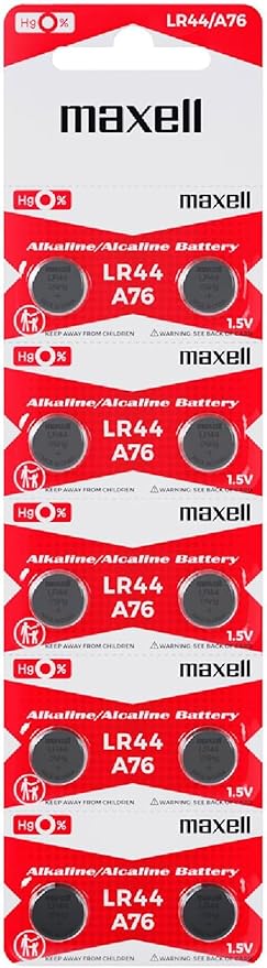 Maxell LR44 (A76) Batteries, 10 Count (775011)