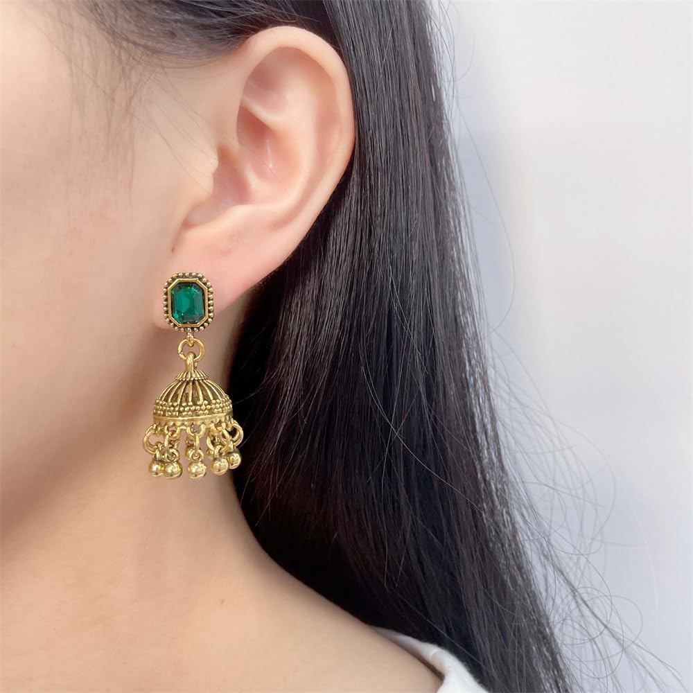 NewZenro Indian Jhumka Beaded Tassel Dangle Drop Earrings Heart Love Pendant Choker Necklace Set Adjustable Chain for Women Gold Plated Bollywood Traditional Fashion Jewelry for Her - Image 5