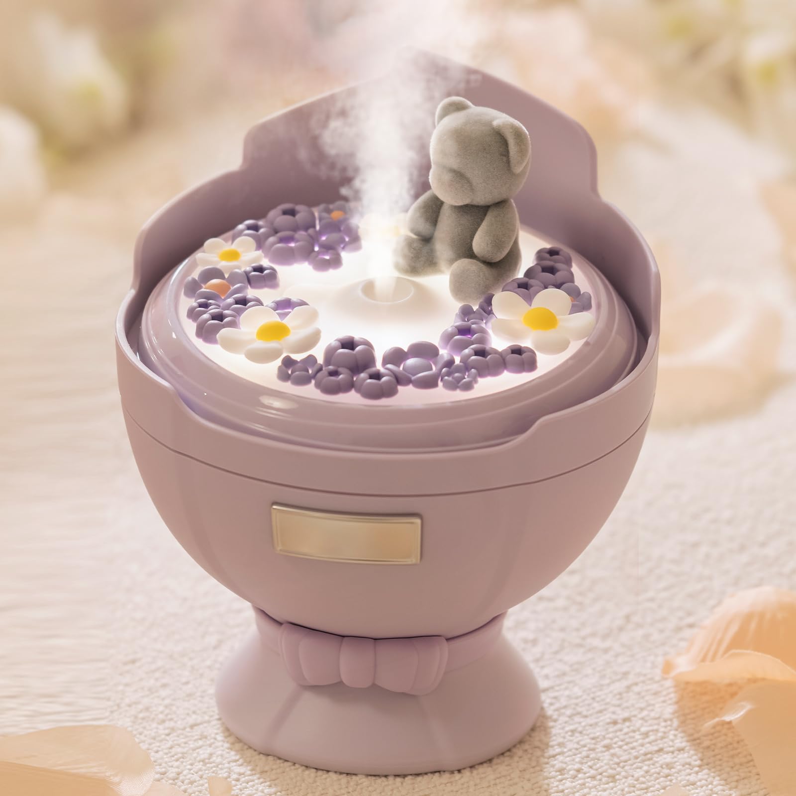 Flower Bouquet Humidifier for Bedroom Home Office-230ML Air Humidifier with Night Light Timer 2 Spray Modes Rechargeable Portable