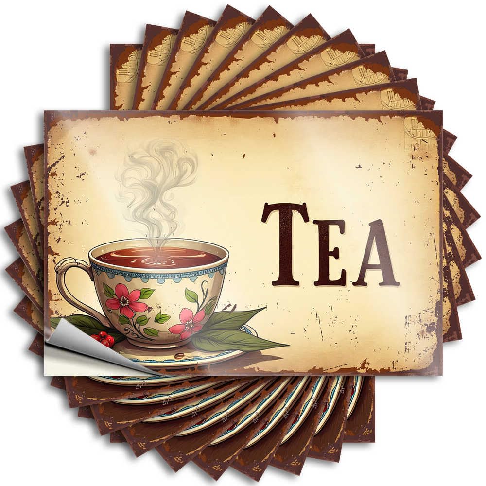 Farmhouse Porch Decor Tattoo - New Teacher Window A Steaming Cup of Tea with Floral Design(6X9CM)