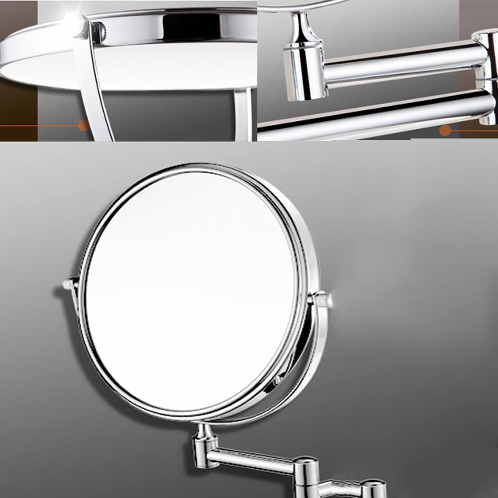 Specchio per Il Trucco da Parete, Specchio Cosmetico da Parete, Lente d'Ingrandimento del Bagno, Rotazione a 360° Ingrandimento Estensibile, per Bagno Hotel (Silver 8inch7x)
