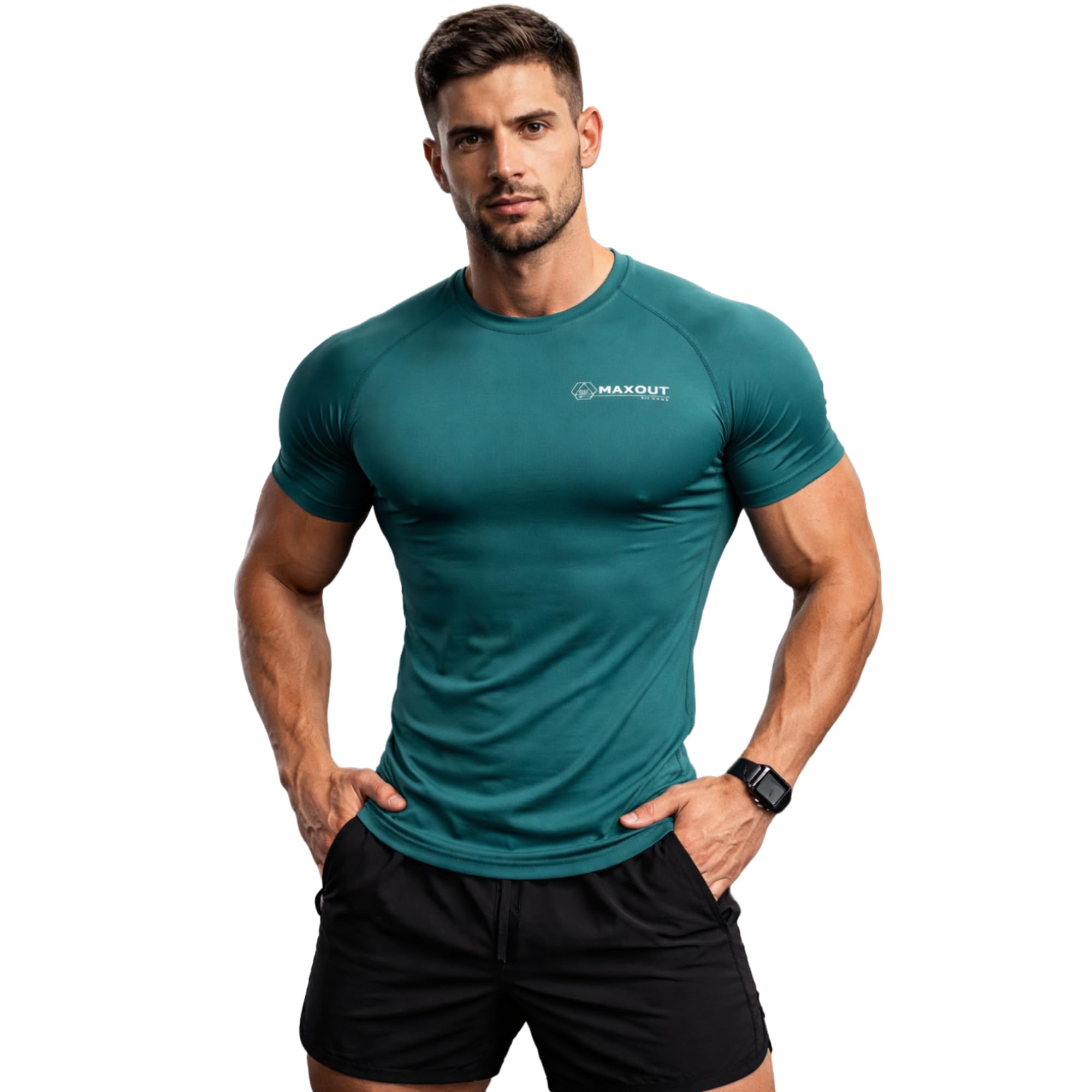 maxout fitness Premium Men Compression T Shirts Half Sleeve, Gym Compression T Shirt for Men, Body Fit Athletic Sports Training Wear, Workout Performance Top-picture-41