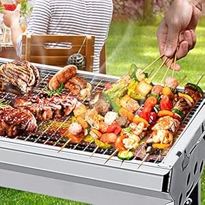 Uten Portable Charcoal Grill, Stainless Steel Folding BBQ Grill and Smoker, Barbecue Grill for Outdoor Cooking Camping Hiking Picnics Garden Beach Party BBQ Tools (Large) Uten Portable Charcoal Grill Stainless Steel Folding BBQ Grill and Smoker Barbecue Grill for Outdoor Cooking Camping Hiking Picnics Garden Beach Party BBQ Tools Large