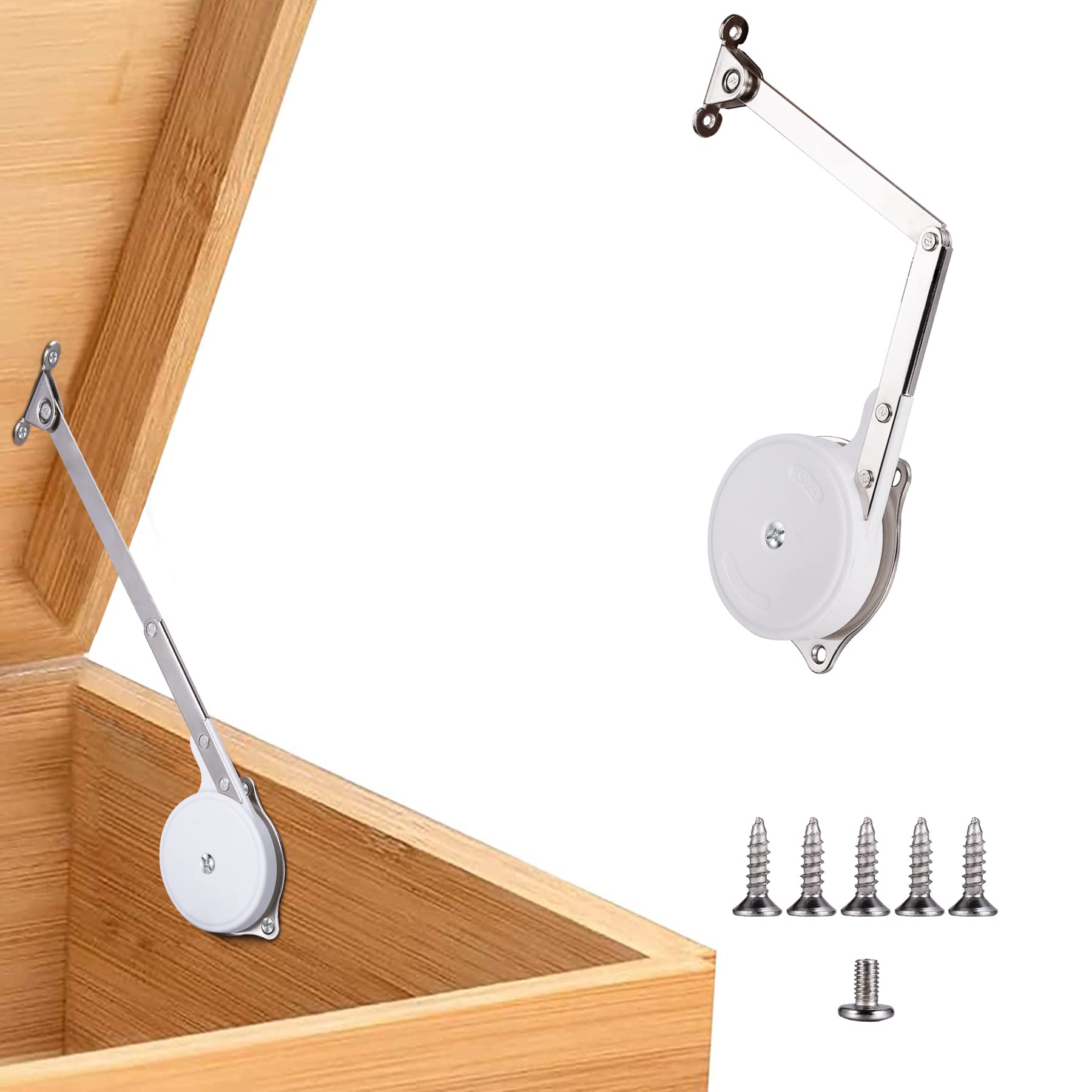 Photo 1 of 1 Pack | Toys Box Hinges Soft Close - HBL’ Lid Support Chest Hinges for Wooden Toy Box, Cedar, Storage Trunk & Benches, Made of Zinc Alloy, Safety & Heavy Duty.
