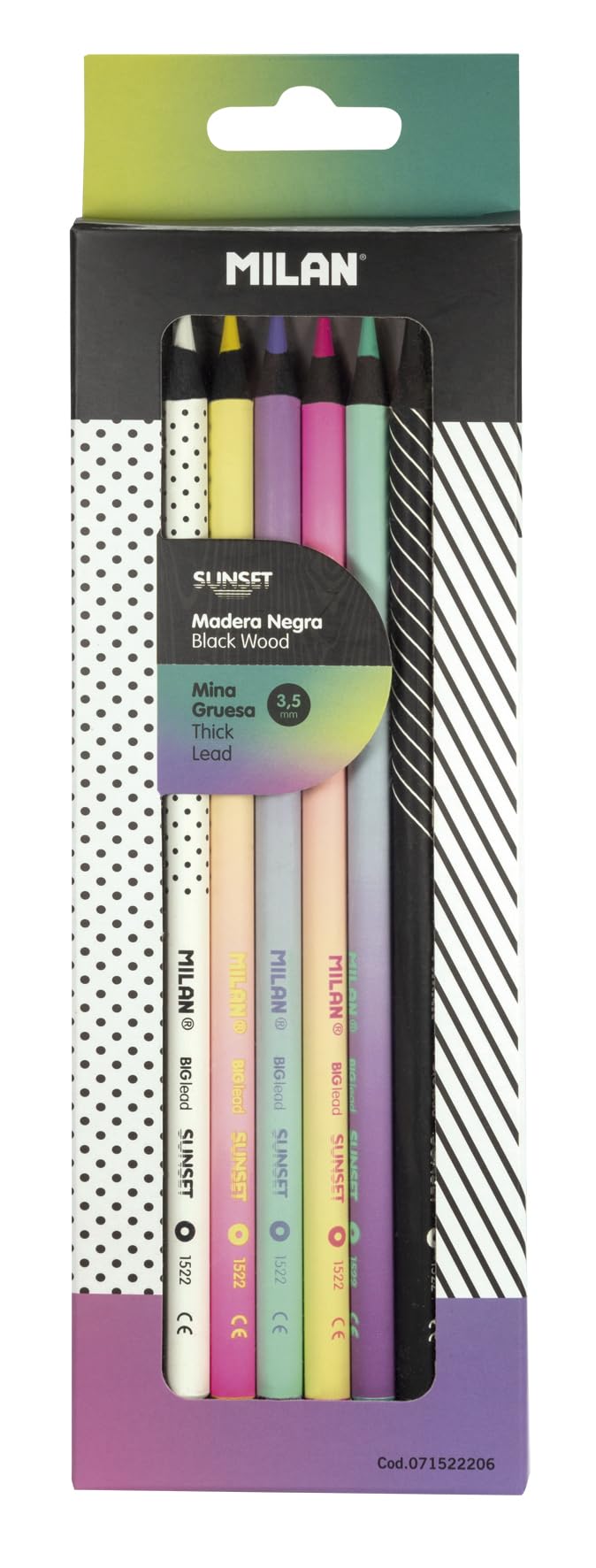 Lapices de colores milan sunset mina gruesa 3,5 mm caja de 6 unidades colores surtidos