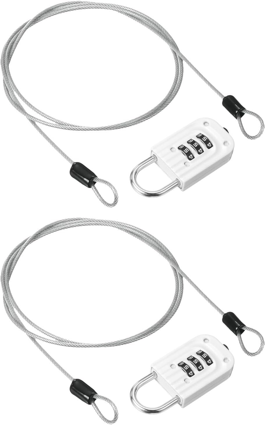PATIKIL Security Cable with 3Digit Combination Lock, (1.64ft x 3/32", Silver)(2Pcs), Braided Stainless Steel Safety Cable Wire Rope with Double Loop, Suit for Suitcase/Bicycle/Cabinets