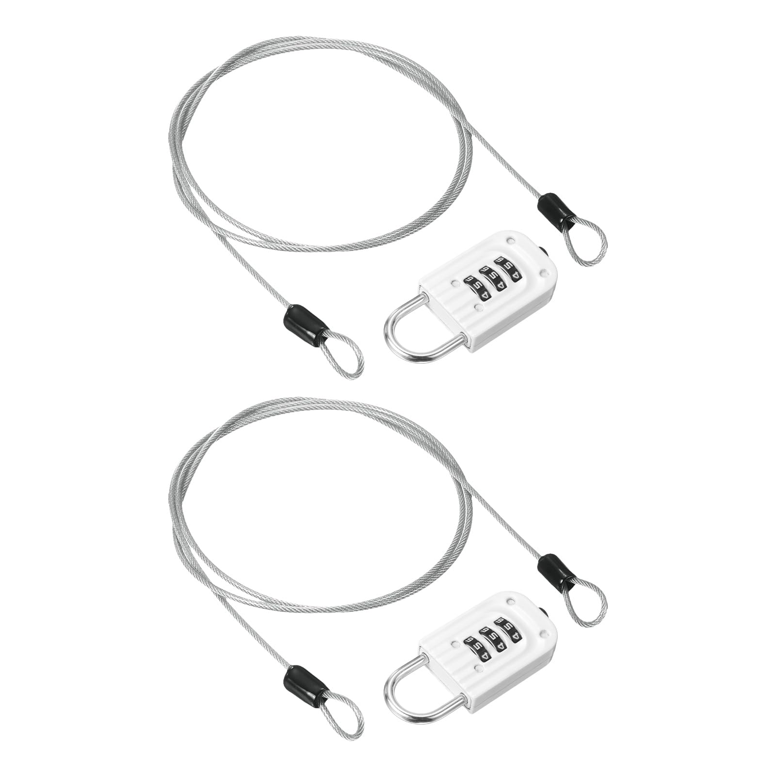 PATIKIL Security Cable with 3Digit Combination Lock, (1 Meter x 2.5mm, Silver)(2Pcs), Braided Stainless Steel Safety Cable Wire Rope with Double Loop, Suit for Suitcase/Bicycle/Cabinets