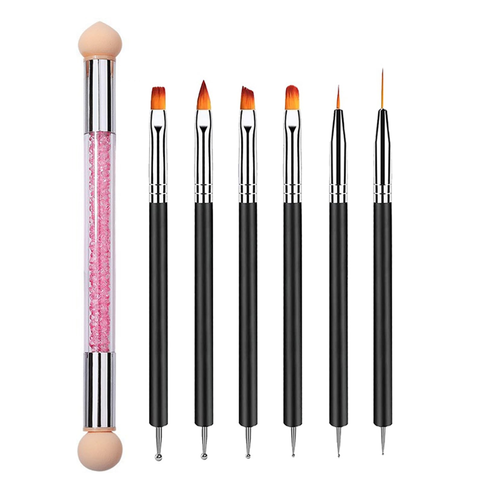 YPYMOD 7 Stück Doppel-Ende Nagel Pinsel, Nail Art Rendering-Werkzeuge Doppelter Kopf, Nageldesign Pinsel, Doppel-Ende Nail Art Pinsel Kit Professionelle Maniküre Werkzeuge Kit?Schwarz?