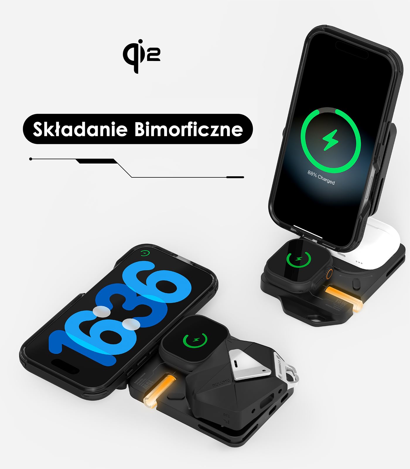 Aulumu M01 Stacja Ładowania Bezprzewodowego 4-w-1 Qi2 Compatible with MagSafe | Zaktualizowana Wersja V2 | Składany Magnetyczny Ładowarka Bezprzewodowa dla iPhone & Apple Watch/AirPods
