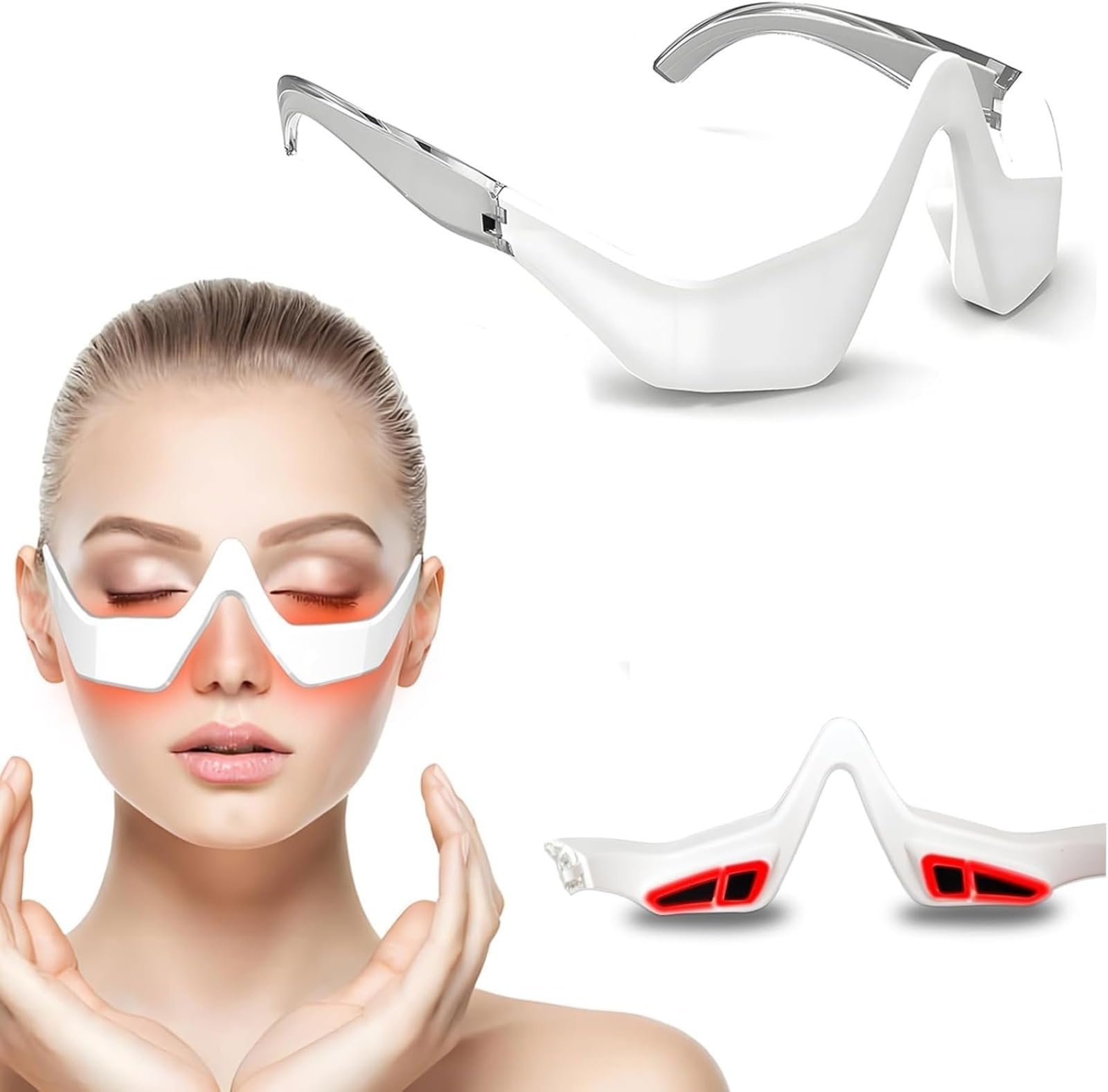 Occhiali per terapia a luce rossa, dispositivo di bellezza a microcorrente, riduce occhiaie gonfiore rughe, cura sotto gli occhi per rilassarsi e rinnovare