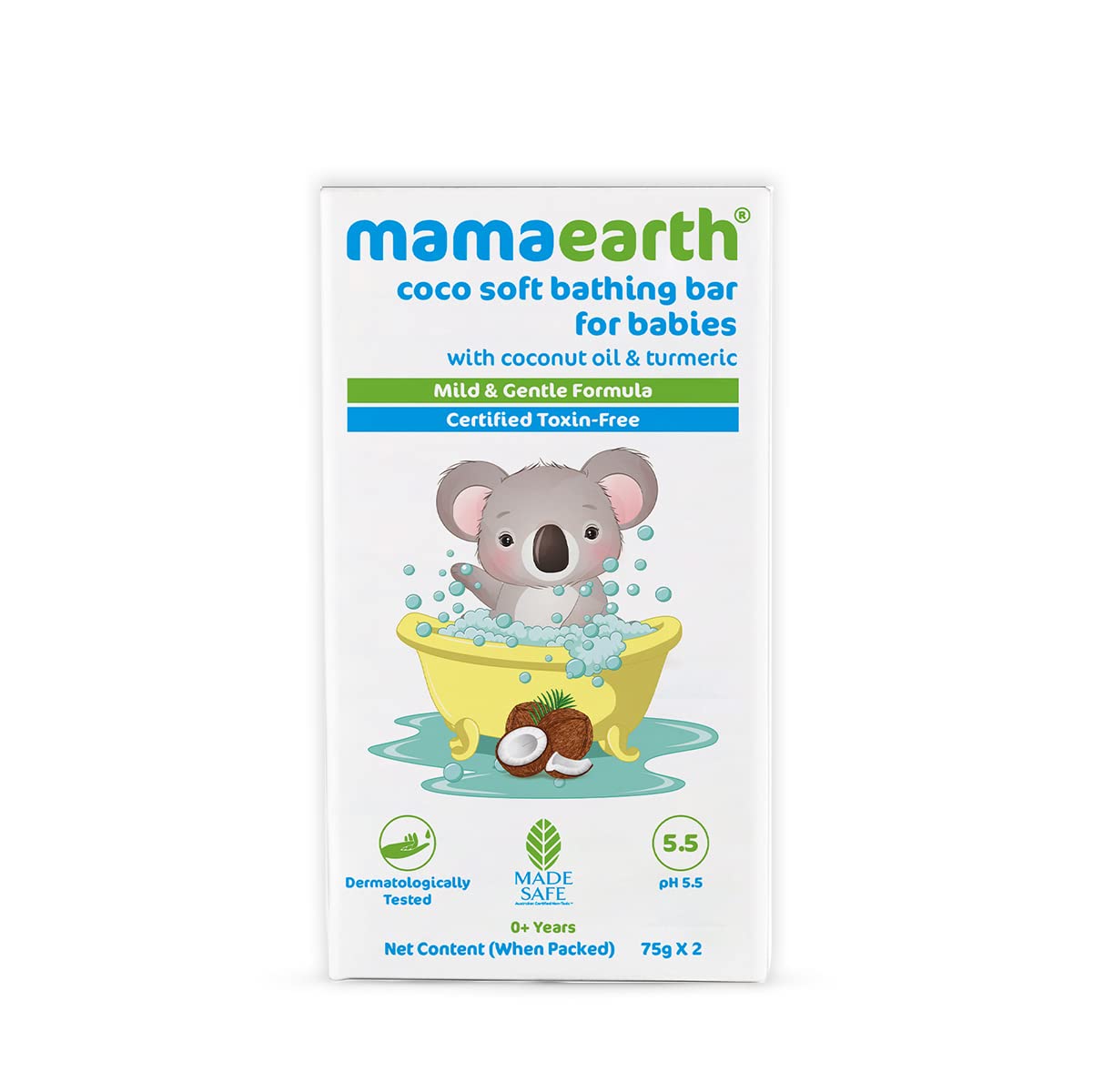 Coco Soft Bathing Bar for Babies, pH 5.5, with Coconut Oil & Turmeric - Pack of 2 * 75g