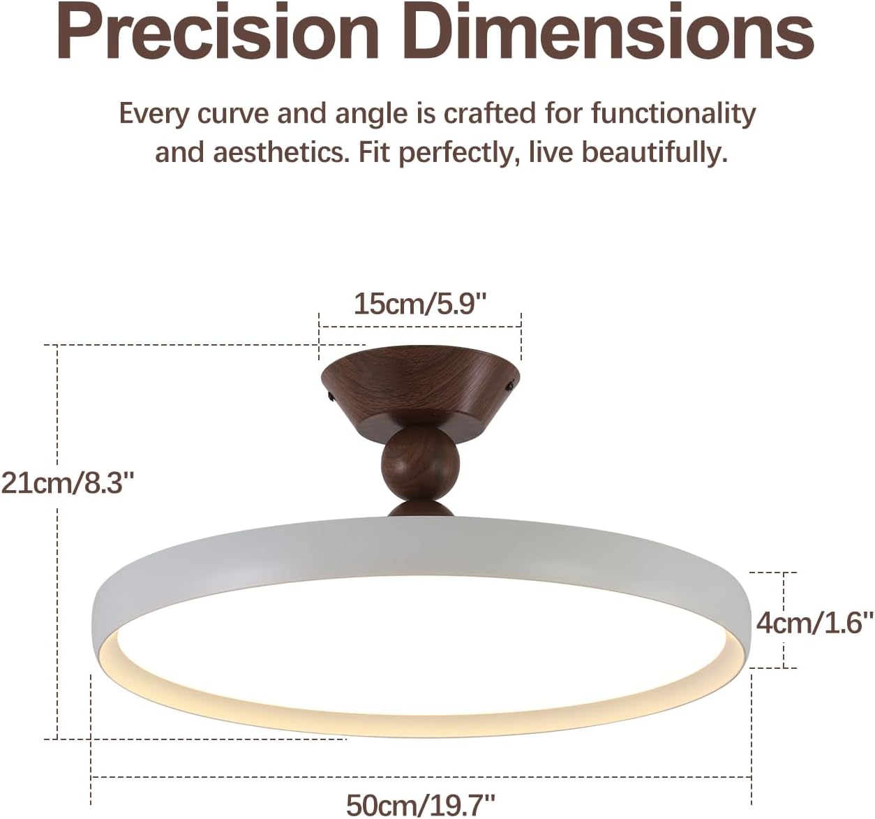 Dimmable Semi Flush Mount Ceiling Light 19.7",3CCT Modern Round LED Ceiling Light Fixture for Porch Hallway Entryway,Wood Grain Finish（Natural）