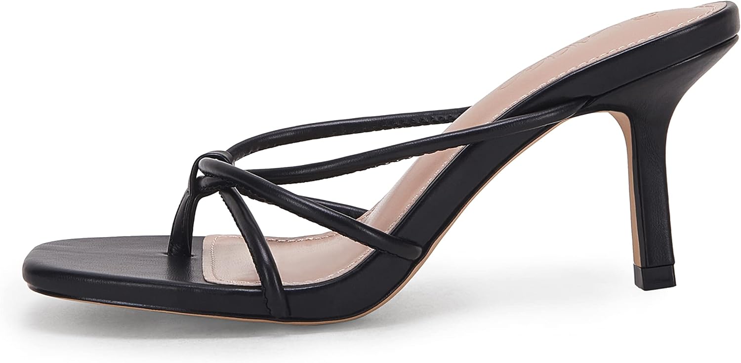 LAICIGO Women’s Square Open Toe Flip Flops Stiletto Heels Strappy Thong Slide on Slingback Mules Sandals - Image 6