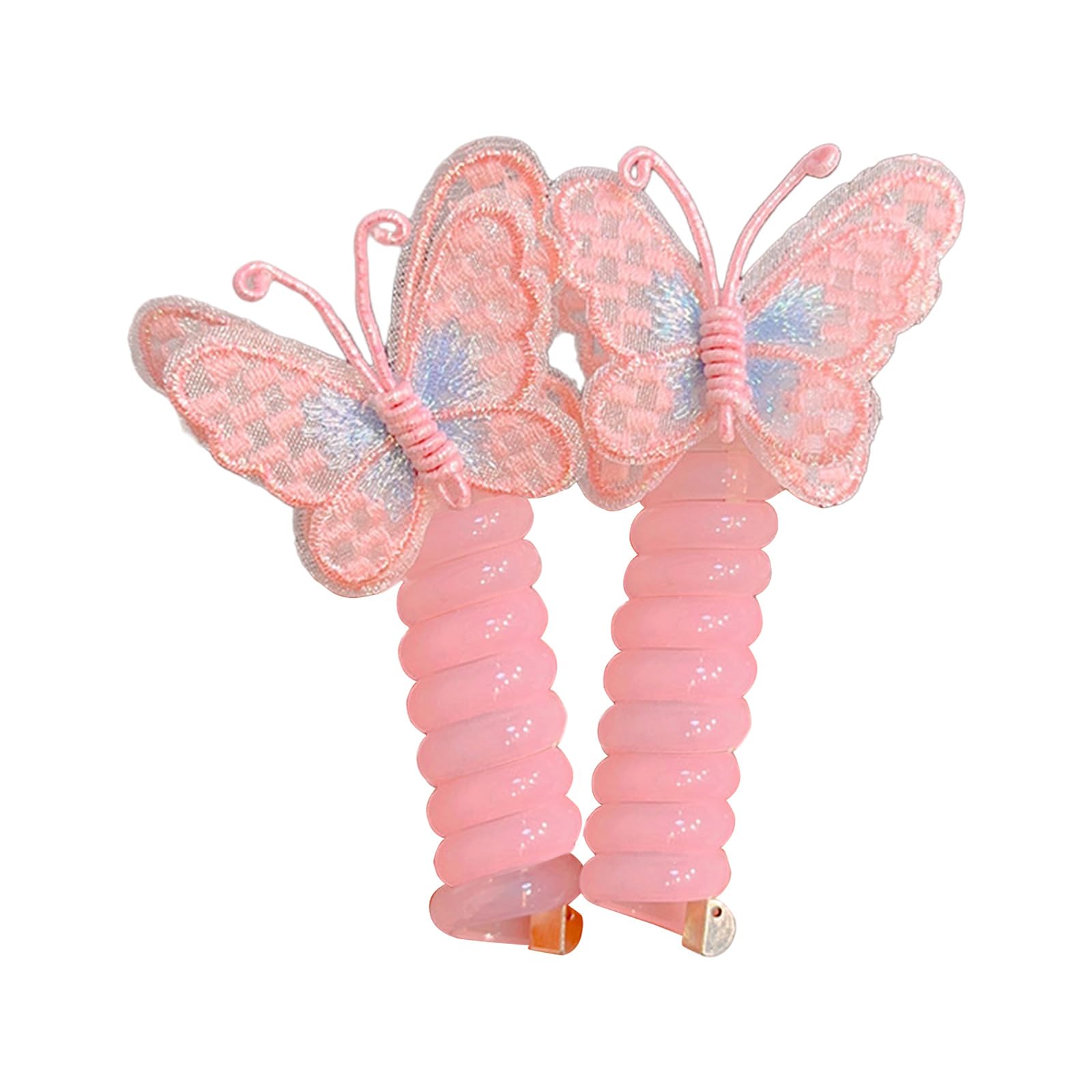 alloneslife 2PCS Cord Hair Tie For Kids Embroidery Butterfly Cord Hairbands Aesthetic Hairtie Girl Hair Scrunchies Ponytail Holder
