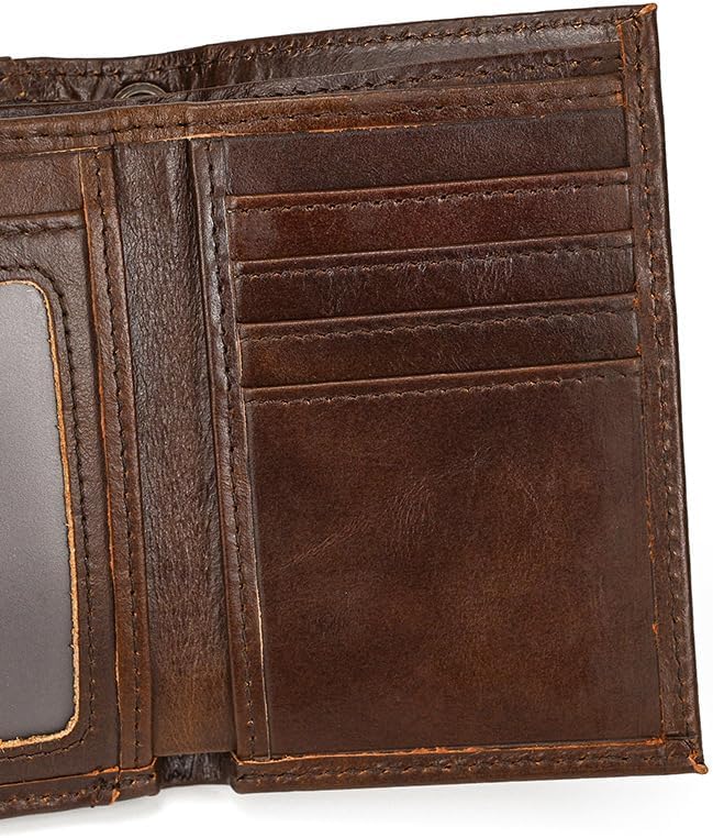 PINKPIN Mens Wallets with Chains, Genuine Leather Trifold Wallet RFID Blocking Anti-Theft Chain for Biker, Motorcycle (Coffee) - Image 4