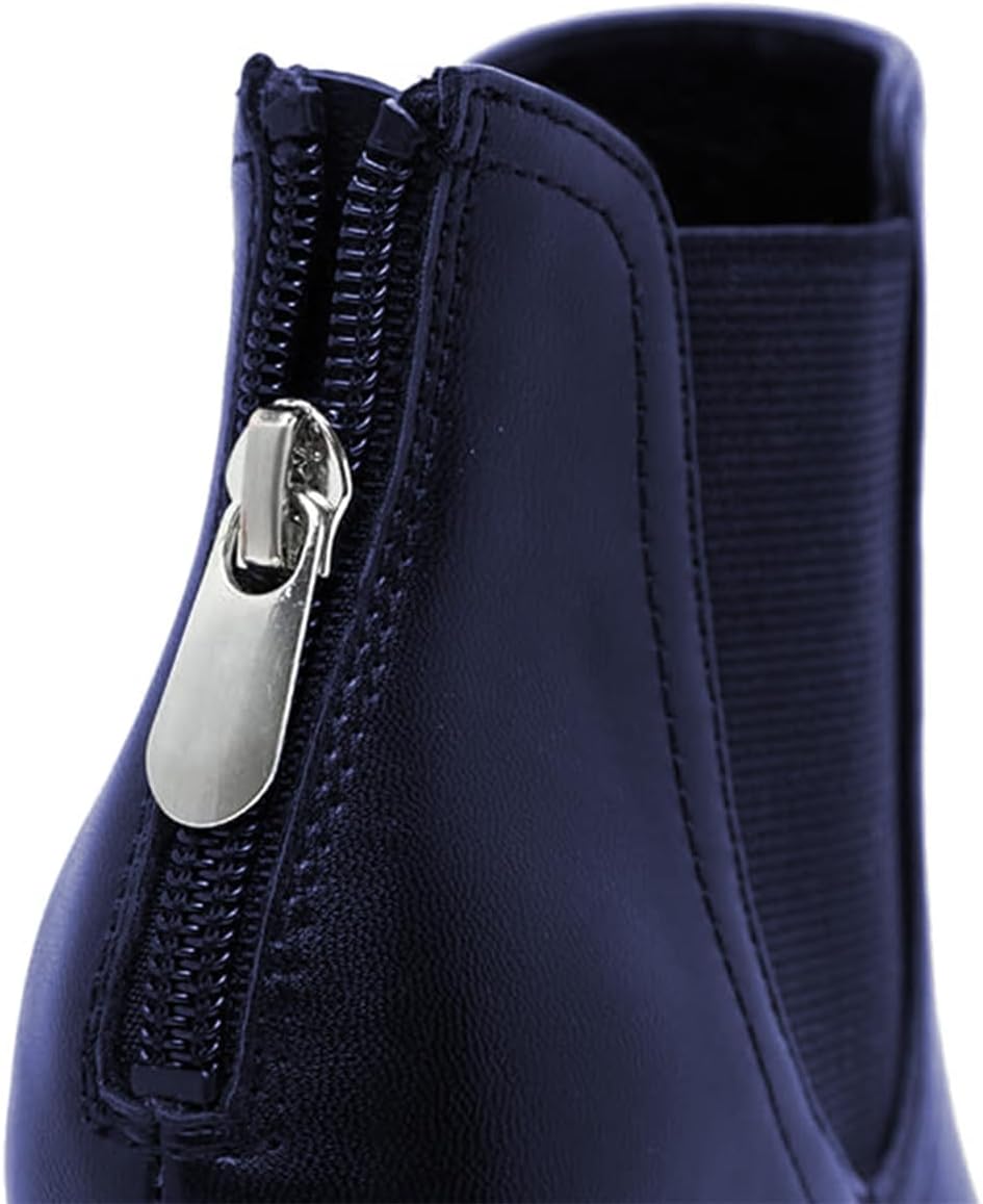 FOWT Women’s Black Leather Chelsea Boots Lightweight Platform Ankle Booties High Chunky Heels Pointed Toe Bootie Back Zipper Waterproof Shoes Winter Fall Warm Work Daily Shoes Size 4-16 US