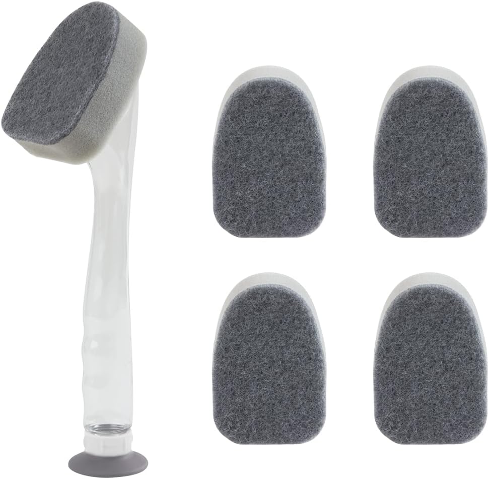 CQT Non-Scratch Scrubbing Dispenser Soap Dish Brush Kit,1 Dish Wand&5 Sponge Refills for Kitchen Cleaning