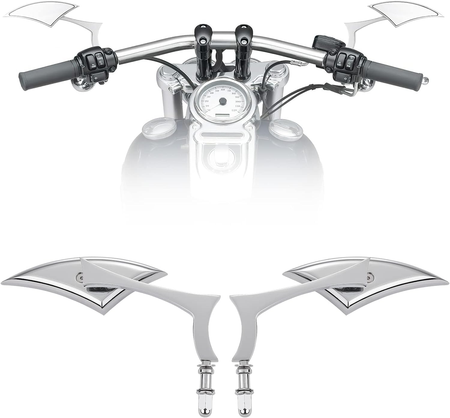 Spear Blade Mirrors Motorcycle Rear View Mirrors 1 Pair for Touring Street Glide Electra Glide Sportster Softail Dyna (Chrome)