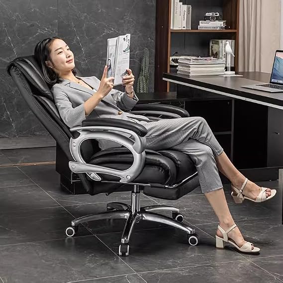 Ergonomic Office Chair with Footrest Adjustable Big High Back Computer Chairs Executive Swivel Chair with Lumbar Support for Home, Office, Gaming,black [Energy Class A]