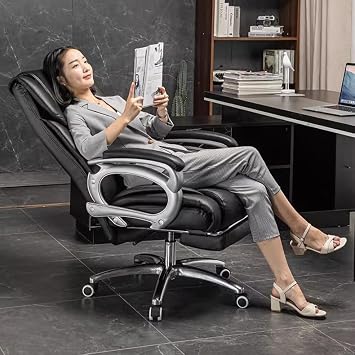 Ergonomic Office Chair with Footrest Adjustable Big High Back Computer Chairs Executive Swivel Chair with Lumbar Support for Home, Office, Gaming,black [Energy Class A]