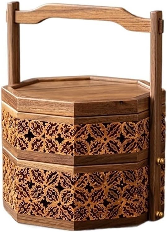 YSJX kitchen&bedroom Storage Accessories 1 Pack Palace Style Walnut Suitcase Solid Wood Double Layer Storage Box Octagonal Tea Set Gift Box Vintage Style Suitcase Portable Basket ( Size : Two layer 28