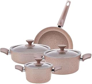 Karaca Rose BioGranite Cookware Set, 7 Pcs,Cookware Pot and Pan Set, Non-Stick Coating, Convenient, Dishwasher Safe, Easy to Clean