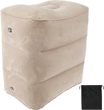 Inflatable Foot Rest Pillow for Travel, 3 Layer Height Adjustable Inflatable Airplane Leg Rest Pillow, Kids Inflatable Foot Cushion, Inflatable Airplane Footrest with Storage Bag for Office Grey