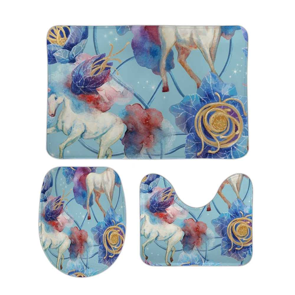 Tapis de salle de bain licornes CHEHONG lot de 3 pièces avec contour U et housse