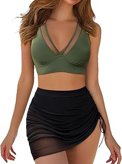 2025 Ropa de baño para mujer, conjuntos de bikini de cintura alta, trajes de baño de malla, sarong envolturas, trajes de baño, camiseta sin mangas