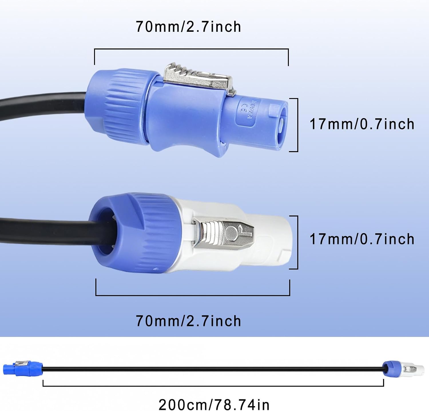 3Pack PowerCon Power Cable SAC3FCA to SAC3FCB PowerCon in Connector 3 Pin AC Power Extension Cable 15AWG 15A 2m 6.6Ft for LED Display Screen Stage Light Audio Video Equipment