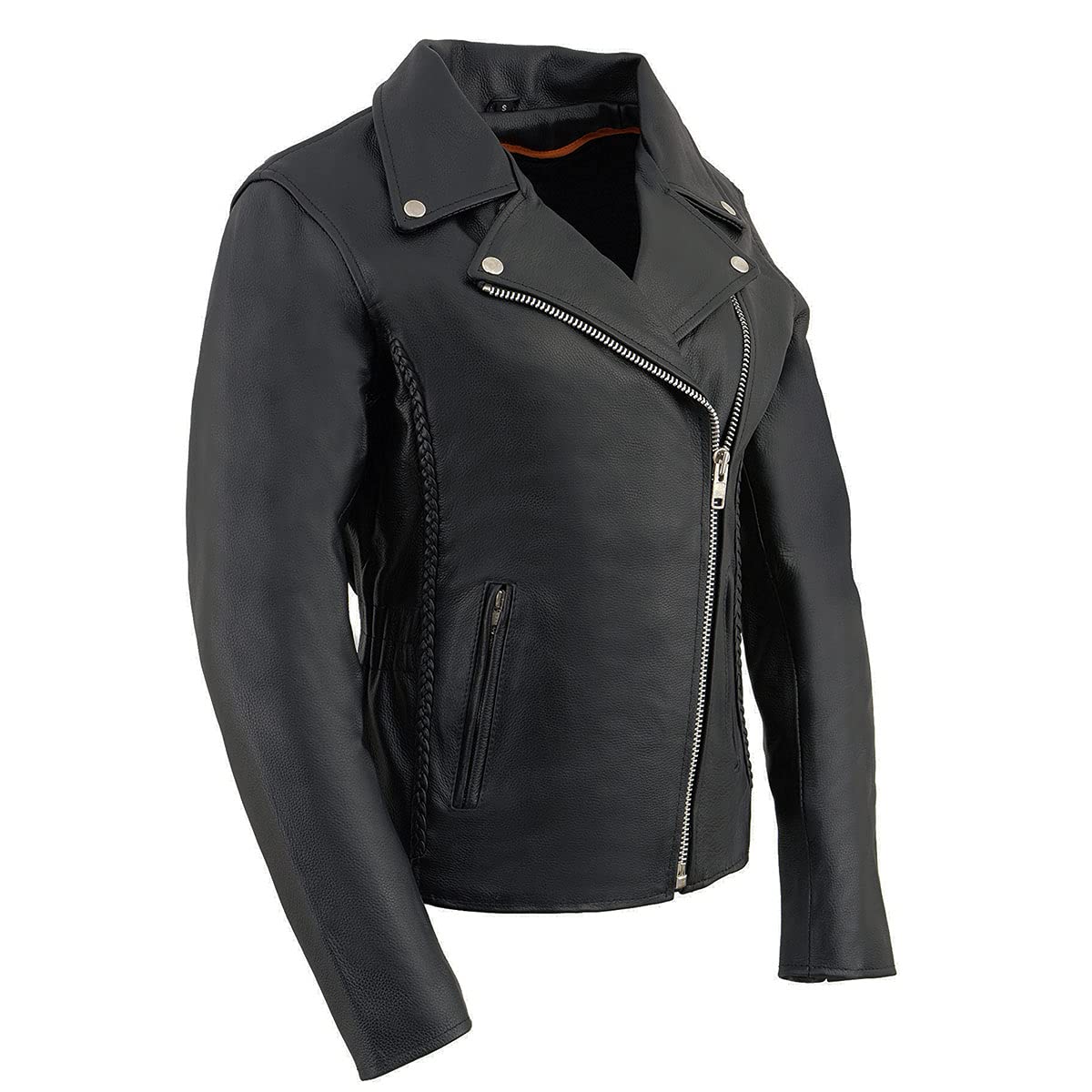 Milwaukee Leather LKL2710 Womens Classic Black Braided Motorcycle Jacket with Studded Back