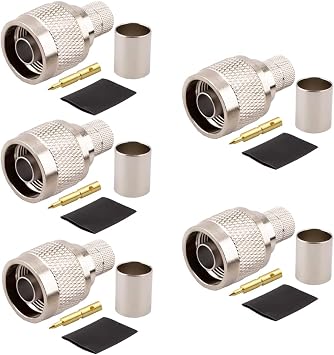 N Male Crimp Connector 50 ohm N Male Plug Connector for LMR400 Belden 9913 RG8 Low Loss Pack of 5