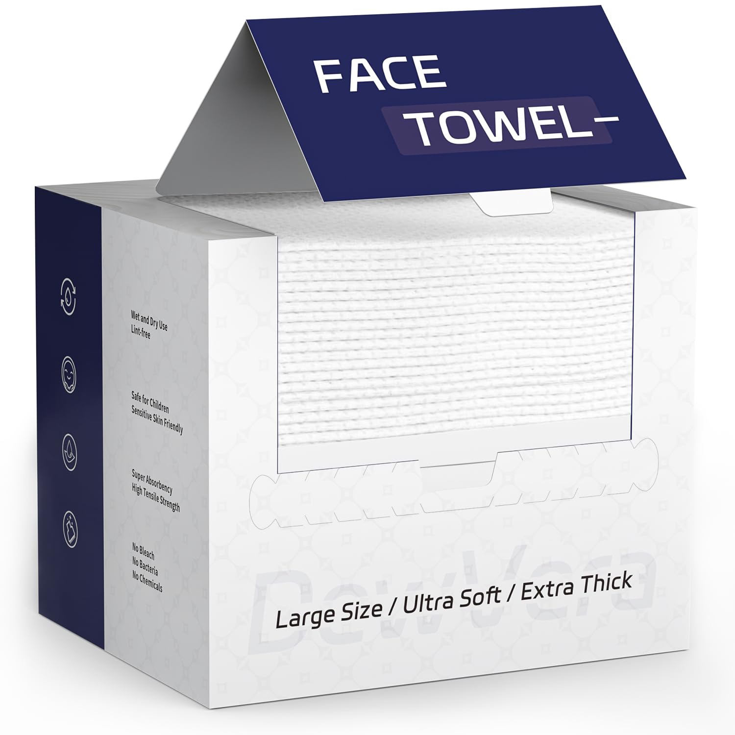 DewVera Disposable Facial Towels, Soft and Highly Absorbent, Thick and Large-Sized, Lint-Free Cleansing Cloths for Daily Cleansing and Makeup Removal,