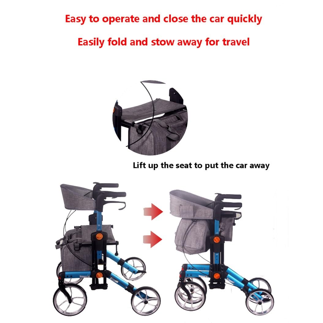 Andadores para Personas Mayores con 4 Ruedas,andador rollator con freno,Andador con ASIENTO y CESTA,Andador de Aluminio Plegable,altura ajustable blue