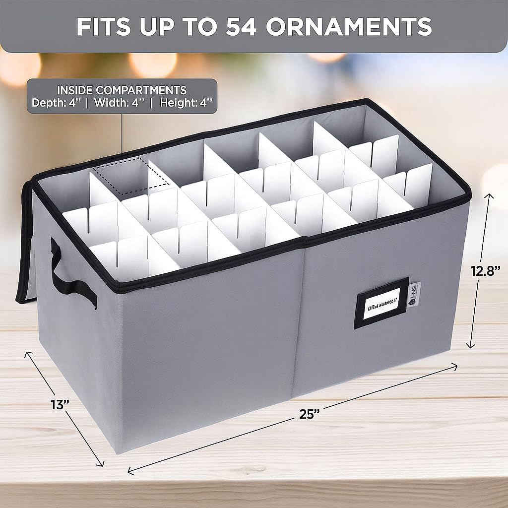 Aufbewahrungsbehälter für Weihnachtsschmuck mit Trennwänden – Box für Ornamente von bis zu 137,2–10,2 cm, mit Reißverschluss, praktisch, verstellbar, strapazierfähig, 600D, großer Organizer zum Schutz