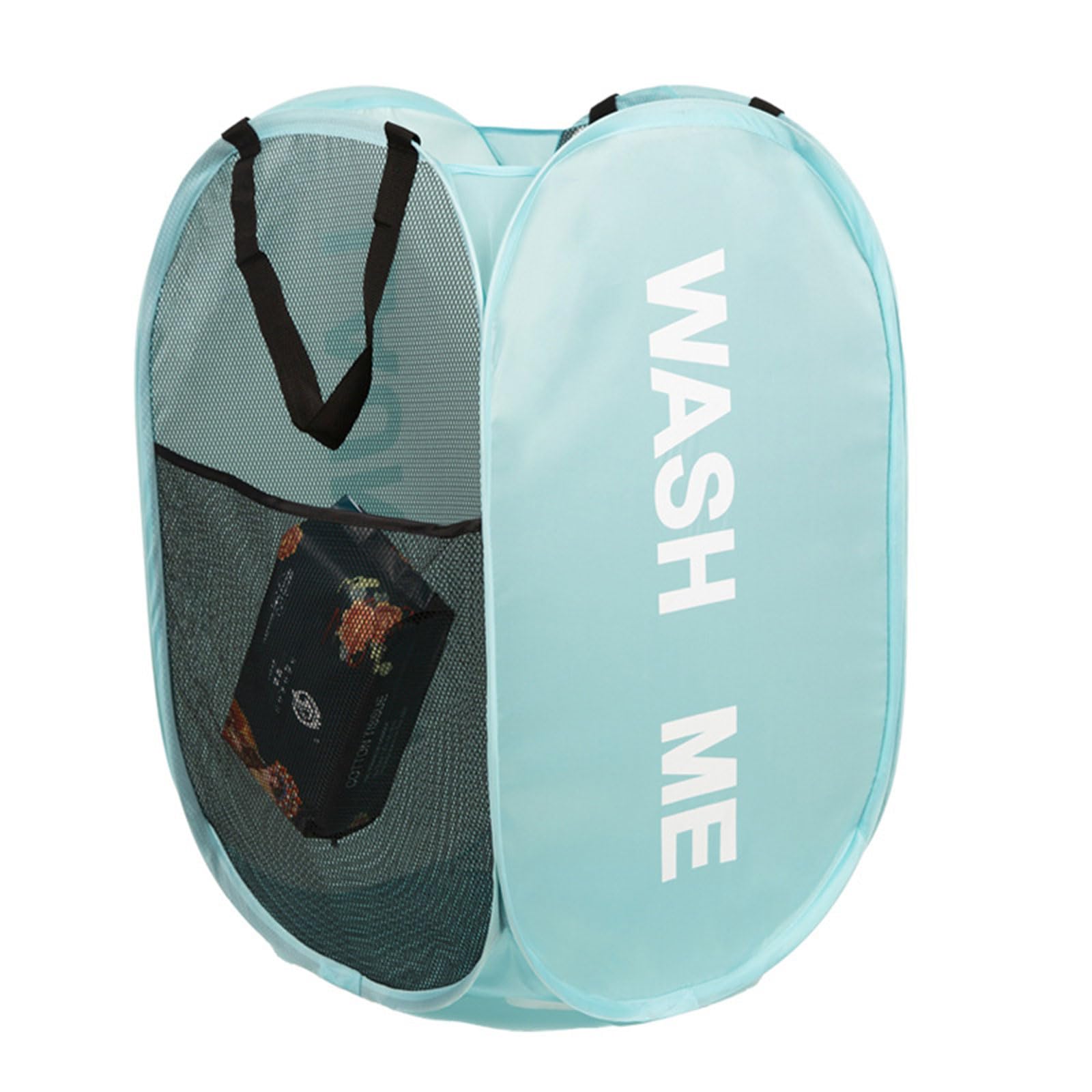 Pop-Up Wäschekorb Aus Netzstoff – 36x36x58 Cm, Marineblau, Mit Seitentasche, Faltbar Für Bad & Reisen