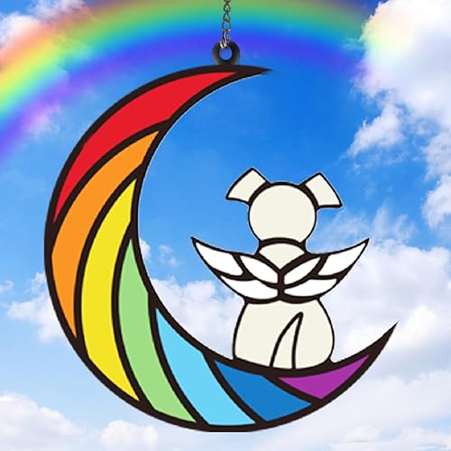 Regalos conmemorativos colgantes para perros por pérdida de perro, ángel blanco en arco iris, luna, perro, acrílico, bebida, adornos para decoración