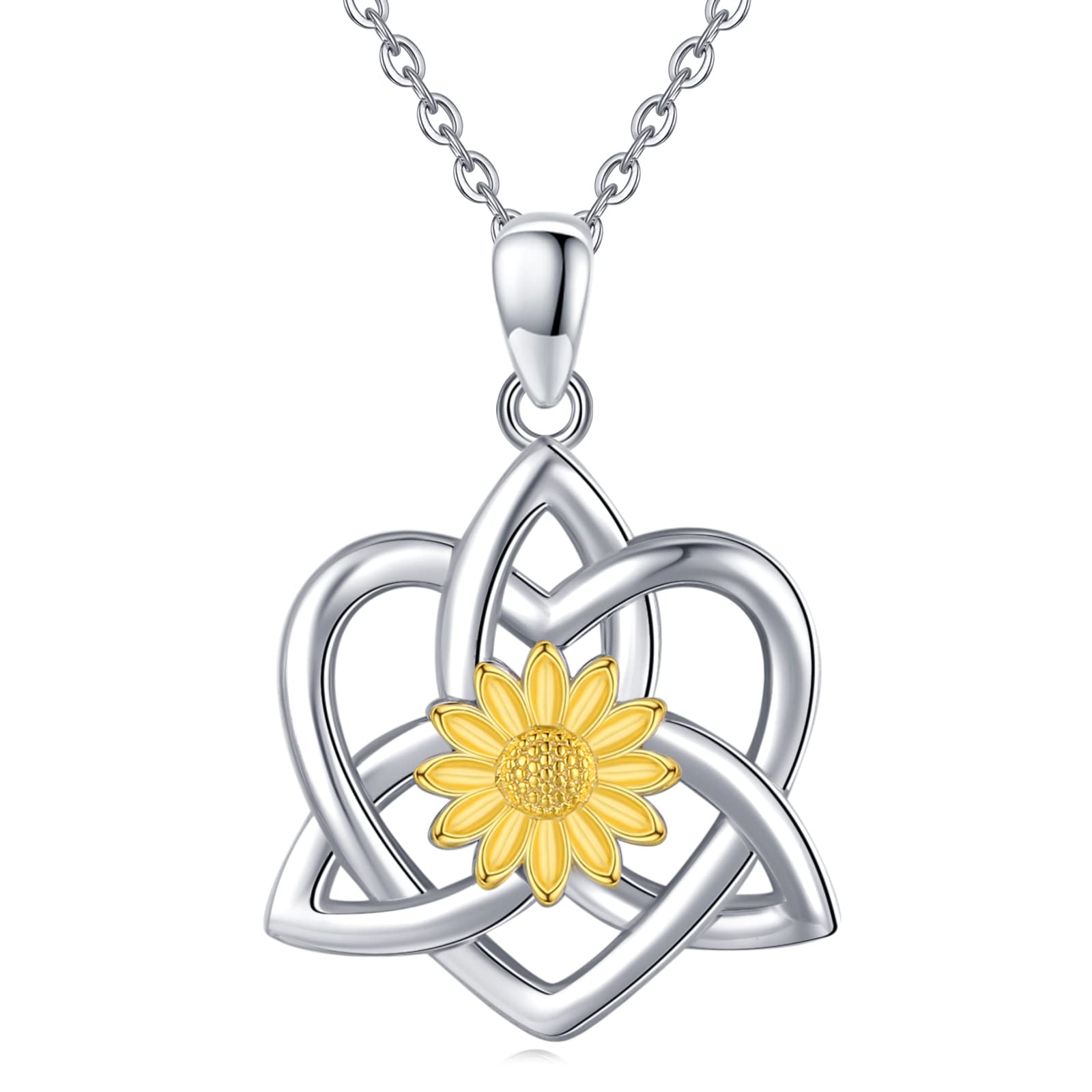 Collana Girasole Celtico In Argento Sterling 925 | Ciondolo A Forma Di Girasole Con Zirconi Gialli, Catena 46+5 Cm, Regalo Per Donne E Ragazze - 5