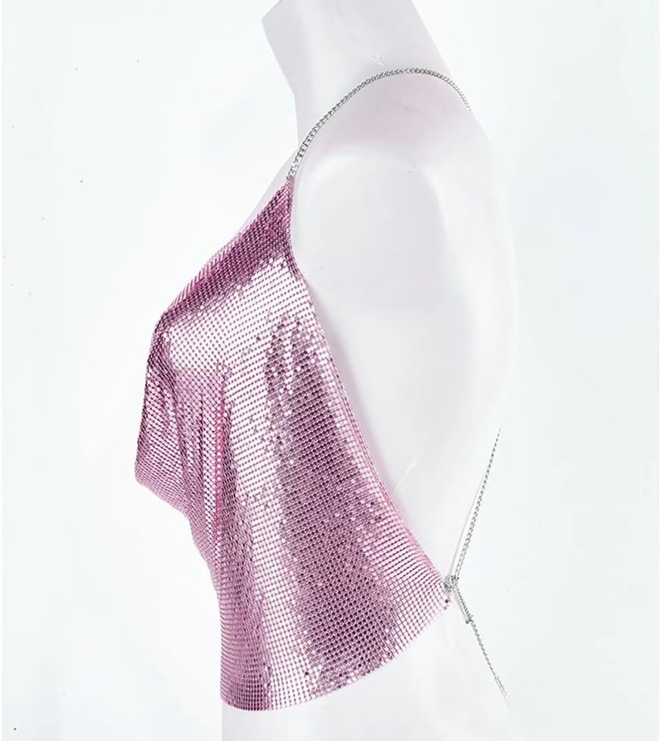 Gold Sexy Tops for Women Sparkly Deep V Neck Crop Tank Tops Cami Body Chain Top - Image 3