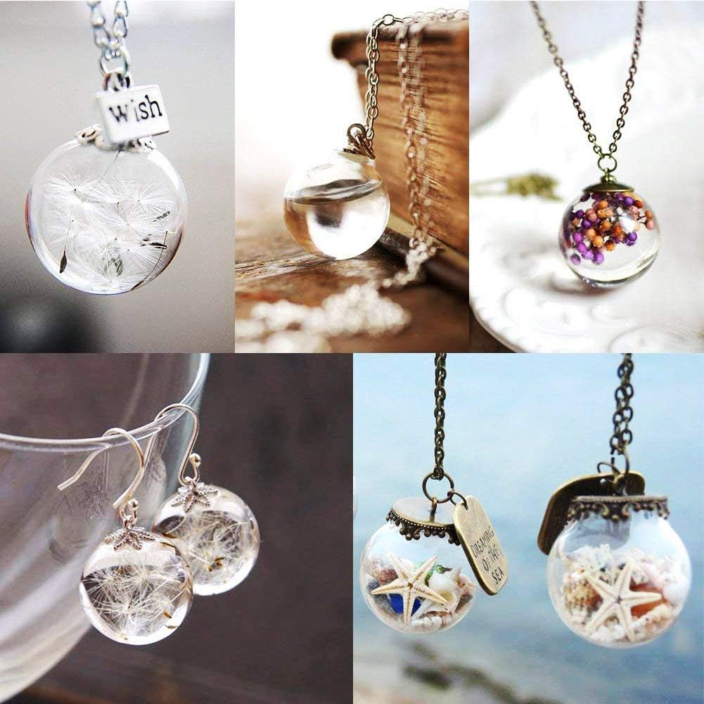PH PandaHall 50 pcs 10mm Mini Empty Clear Glass Globe Bottles with Platinum & Golden Brass Bails Cap for Earring Pendant DIY Jewelry Making