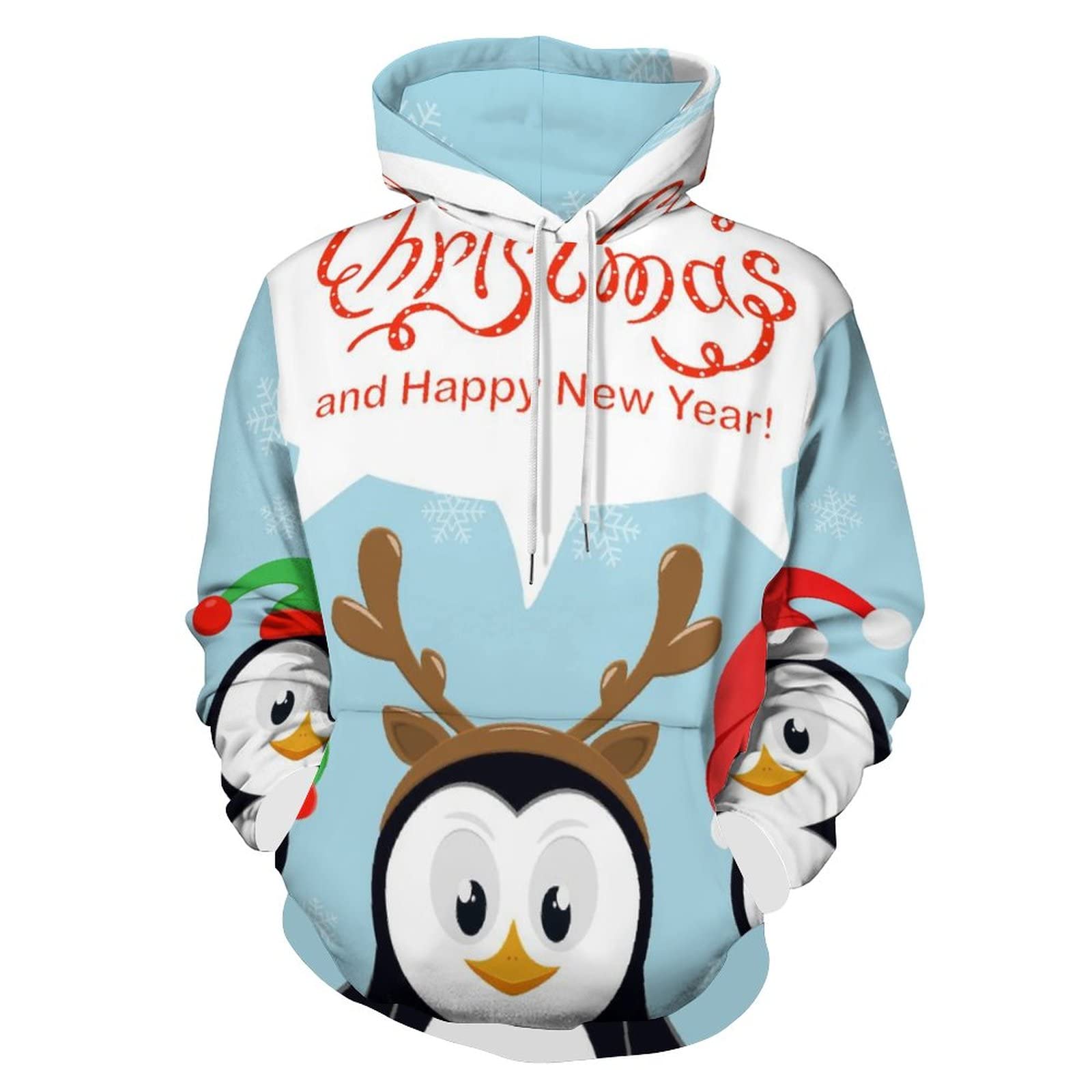 Unisex Multi1 Adult Hoodie Penguins Snowflakes Merry Christmas Sweatshirts Hoody With Pocket For Men Women Xxl