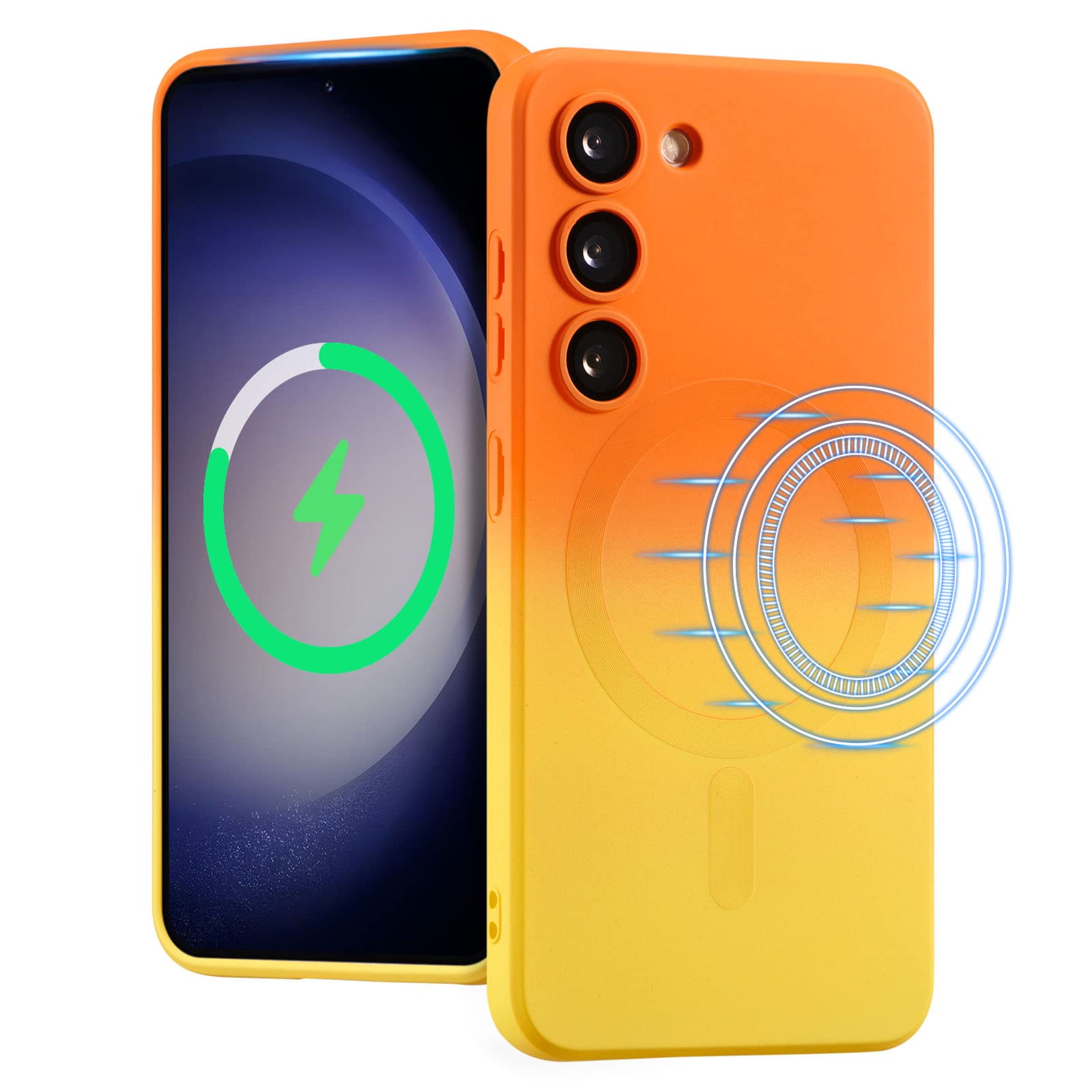 UEEBAI Magnetic Case for Samsung Galaxy S23 FE 5G, Luxury Gradient Neon Color Case Compatible with MagSafe Charger Cover with Camera Lens Protector